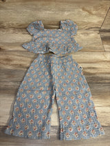 Rabbit Bear Organic 2pc Floral Muslin Peplum Top & Pants Set Blue sz 12m