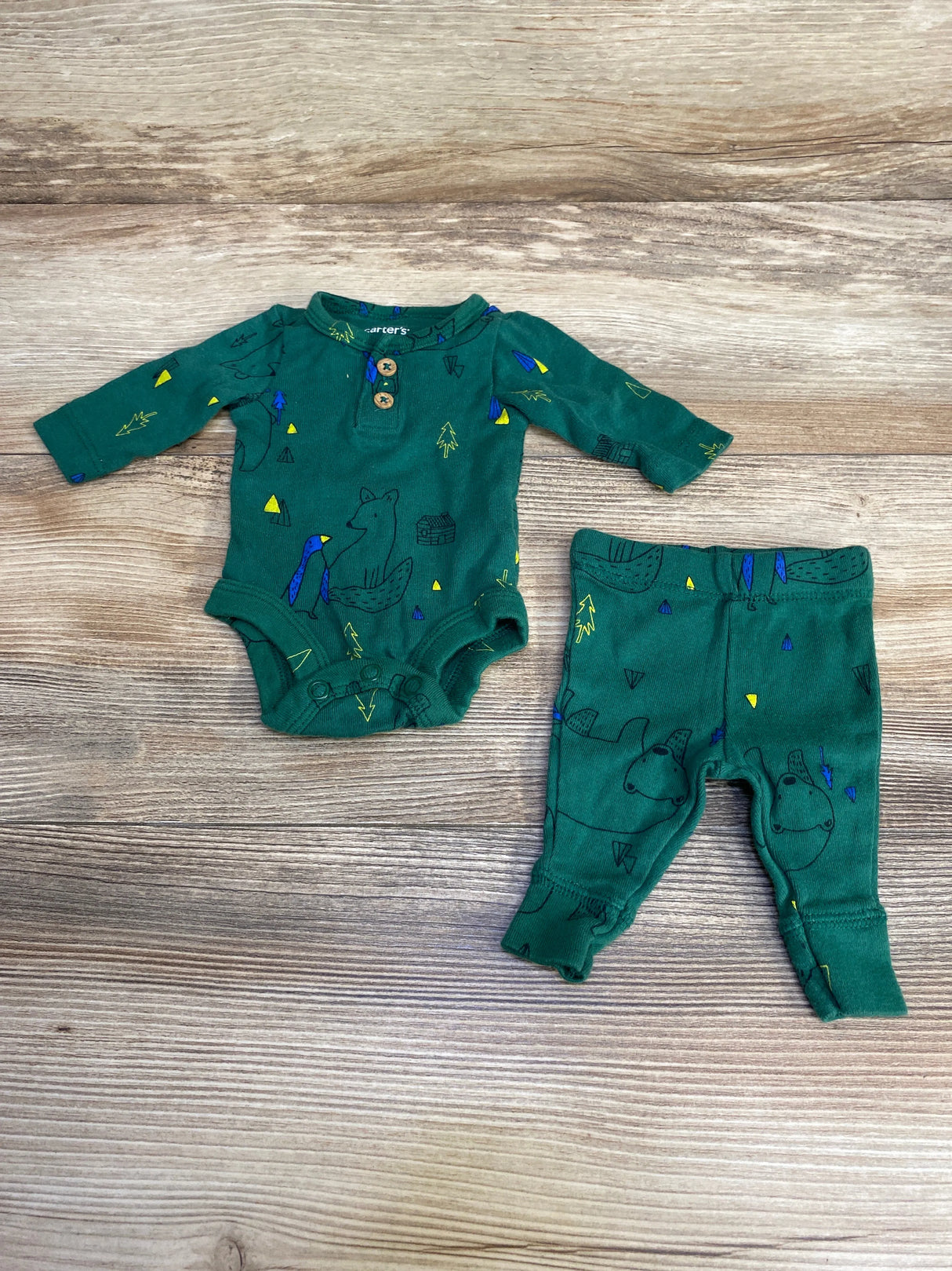 Carter's 2pc Bear Bodysuit & Pants Green sz Preemie