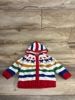 Colorful striped baby hoodie with gnome print, cozy knit winter jacket for kids