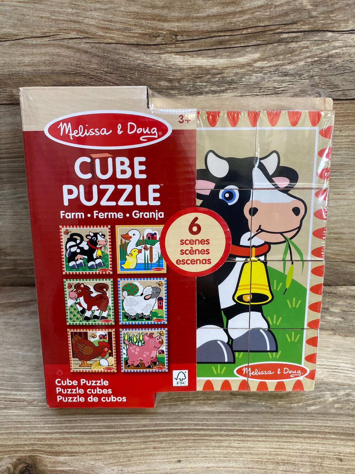 NEW Melissa & Doug Farm Wooden Cube Puzzle With Storage Tray