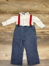 Oshkosh 3pc Button-Up Bodysuit & Suspender Pants Set White sz 9m
