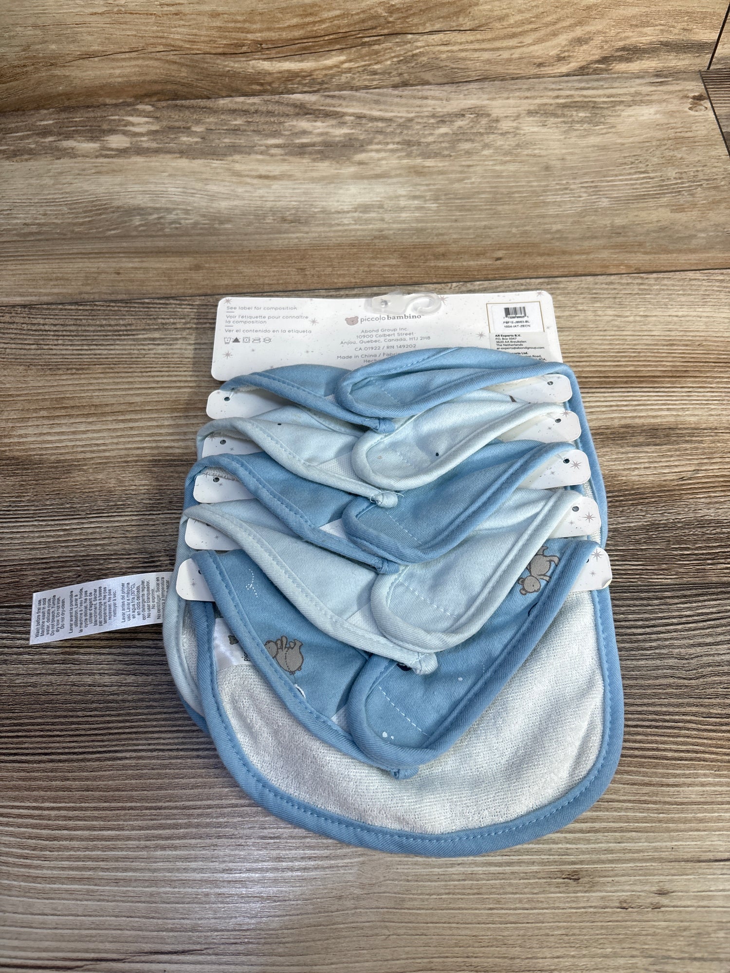 NEW Piccolo Bambino 5pk Bibs Blue 0-12m