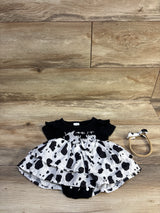 I Got It From My Mama 2pc Cow Print Bodysuit Dress & Headband Black sz 3-6m