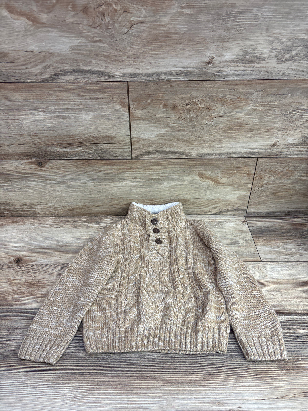 Little Lad Cable Knit Henley Sweater Tan sz 4T