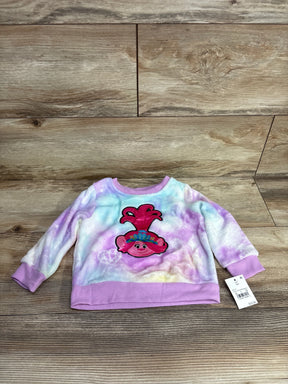Kids' pastel tie-dye sweatshirt with cartoon character, long sleeves, ribbed cuffs, and tag attached