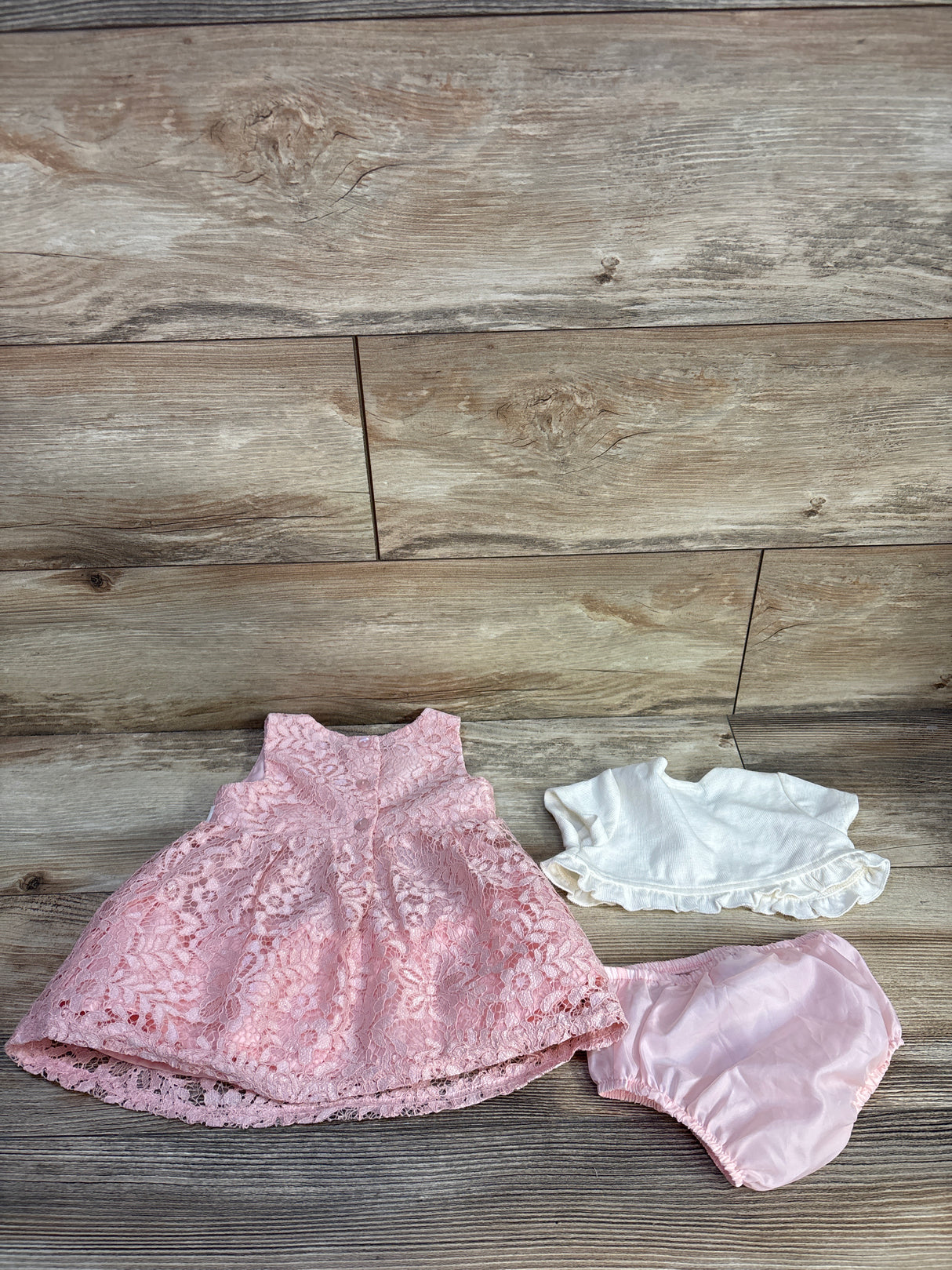Bonnie Baby 3pc Lace Dress, Bloomers, & Cardigan Set Pink sz 6-9m