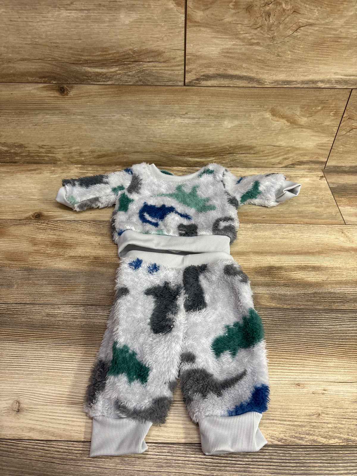 Dinosaur Print 2pc Plush Sweatshirt & Joggers Set Grey sz 0-3m