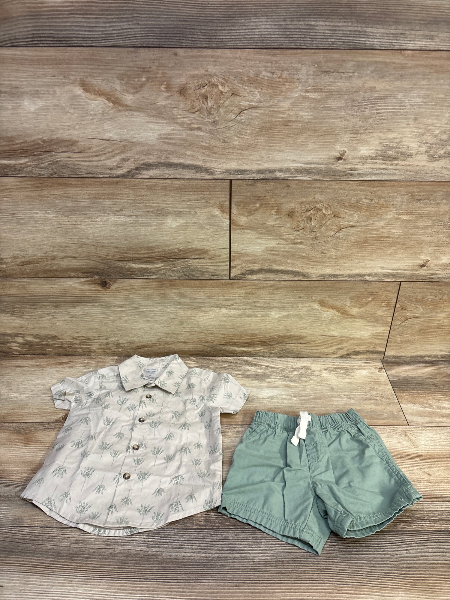 Just One You 2pc Button Up Shirt & Shorts Beige sz 9m
