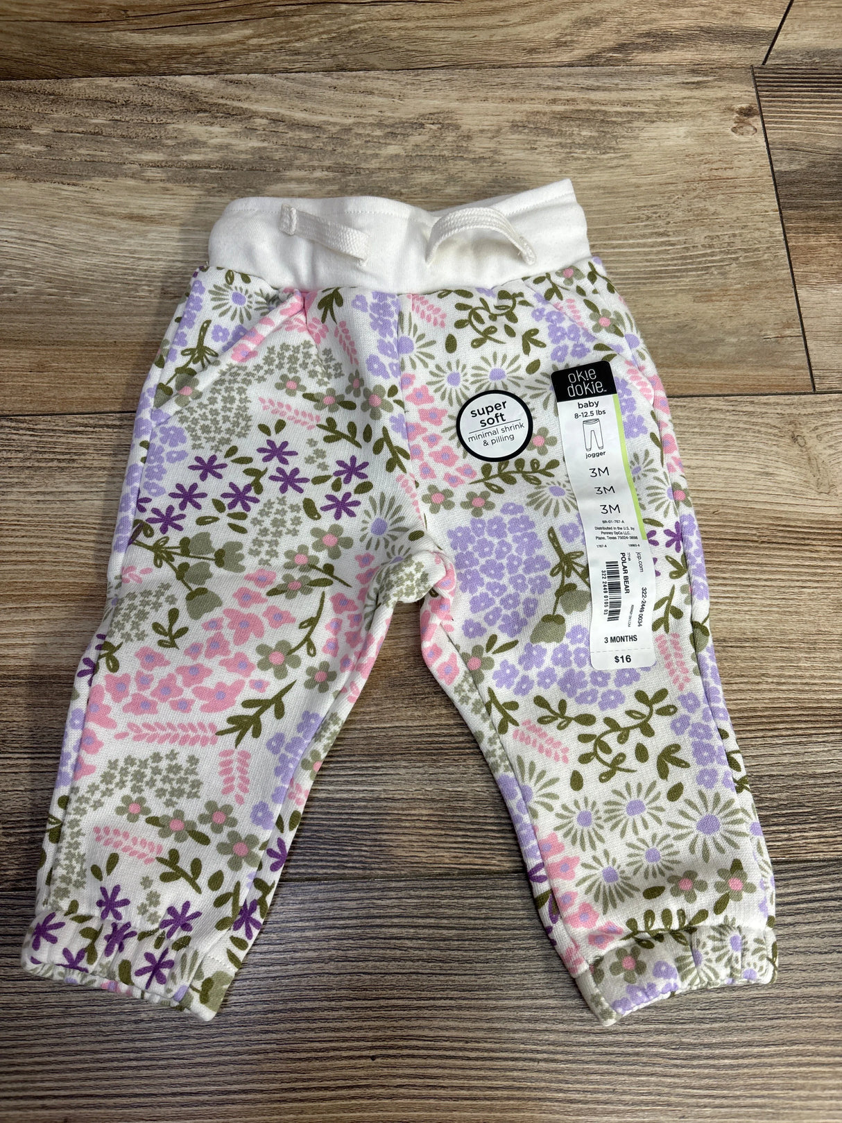 NEW Okie Dokie Floral Fleece Joggers sz 3m