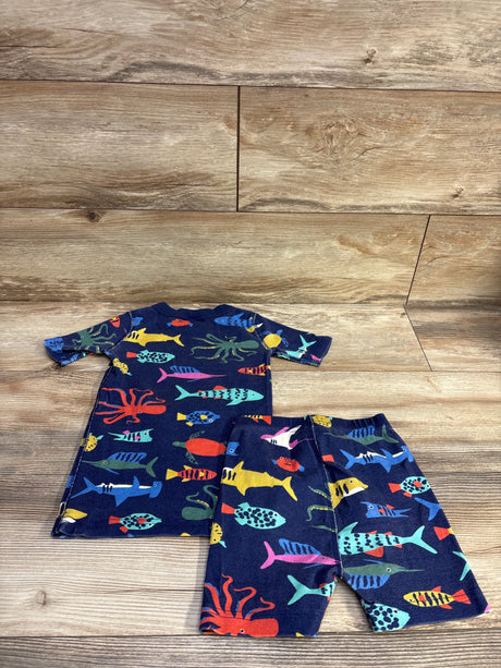 Hanna Andersson 2pc Organic Aquarium Short John Pajama Set Navy sz 5T - Me n Mommy To Be