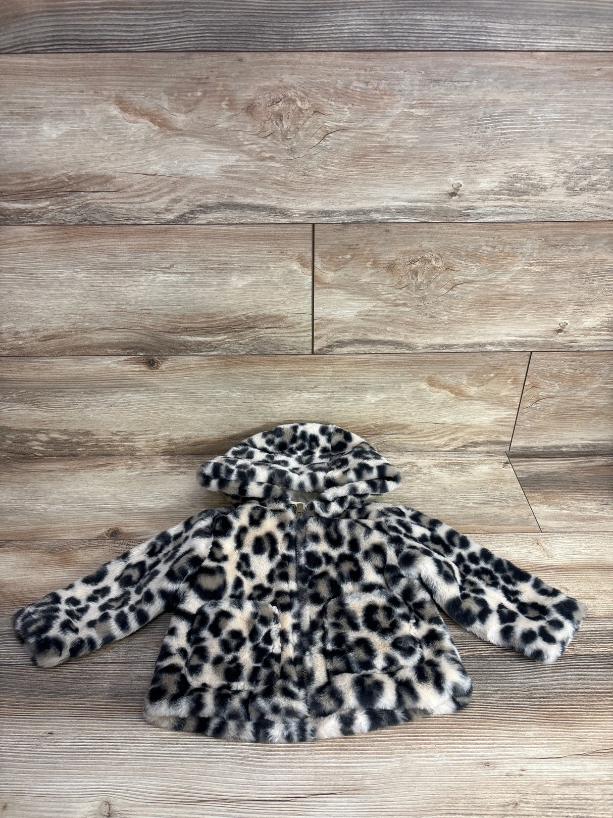 Old Navy Plush Leopard Print Full Zip Jacket Beige sz 12-18m