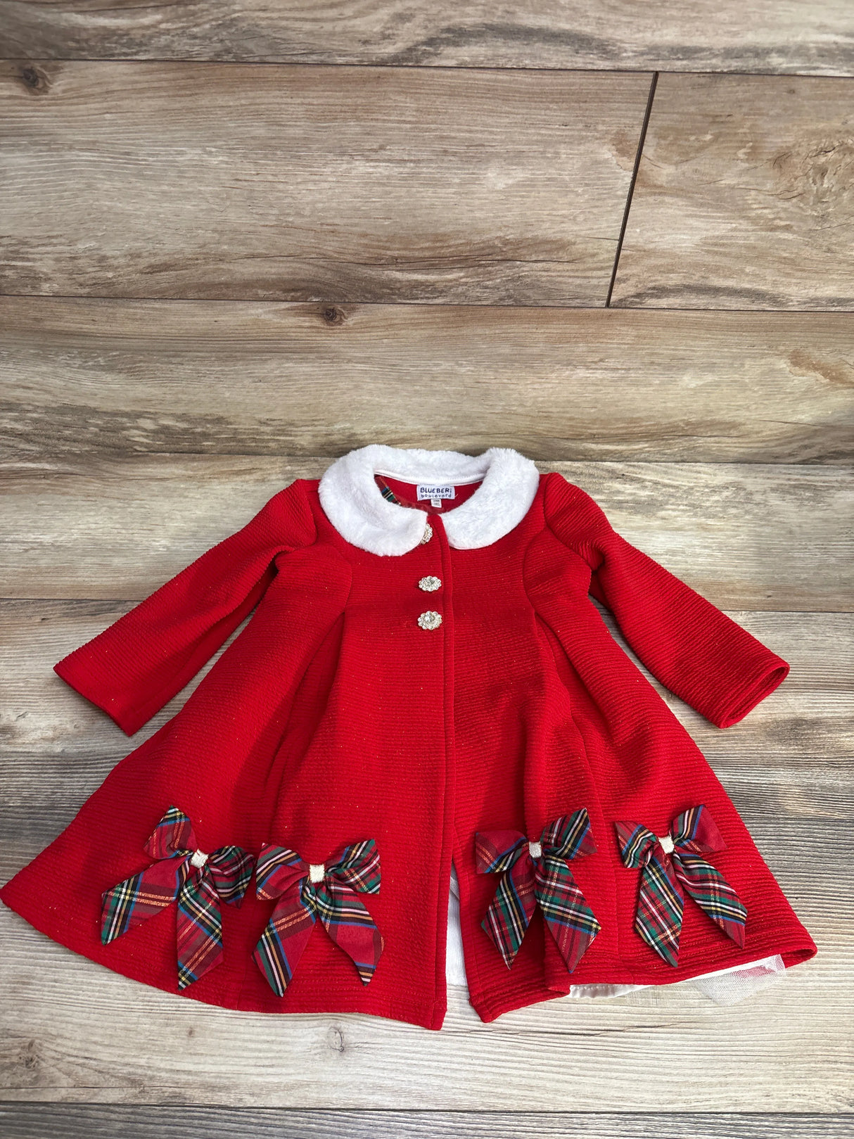 Blueberi Boulevard 2pc Ribbed Glitter Dress Coat & Dress Set Red sz 24m