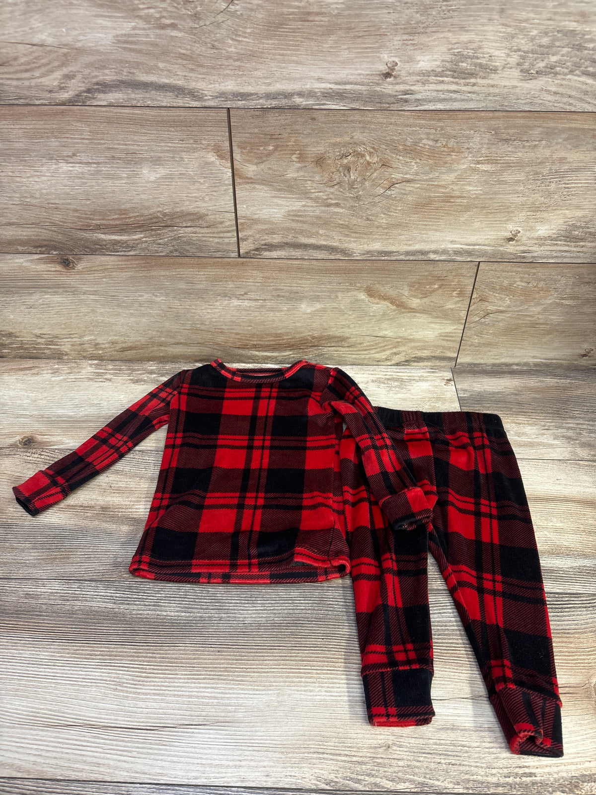 Cat & Jack 2pc Plaid Velour Pajama Set Red sz 18m