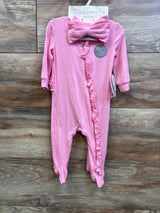 NEW Milkberry 2pc Bamboo Ruffle Sleeper & Headband Set Pink sz 0-3m