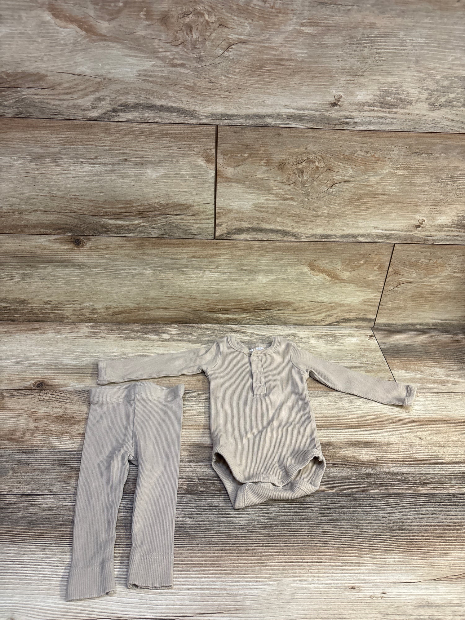 Mebie Baby 2pc Ribbed Henley Bodysuit & Pants Set Brown sz 0-3m