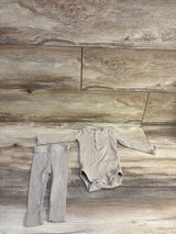 Mebie Baby 2pc Ribbed Henley Bodysuit & Pants Set Brown sz 0-3m