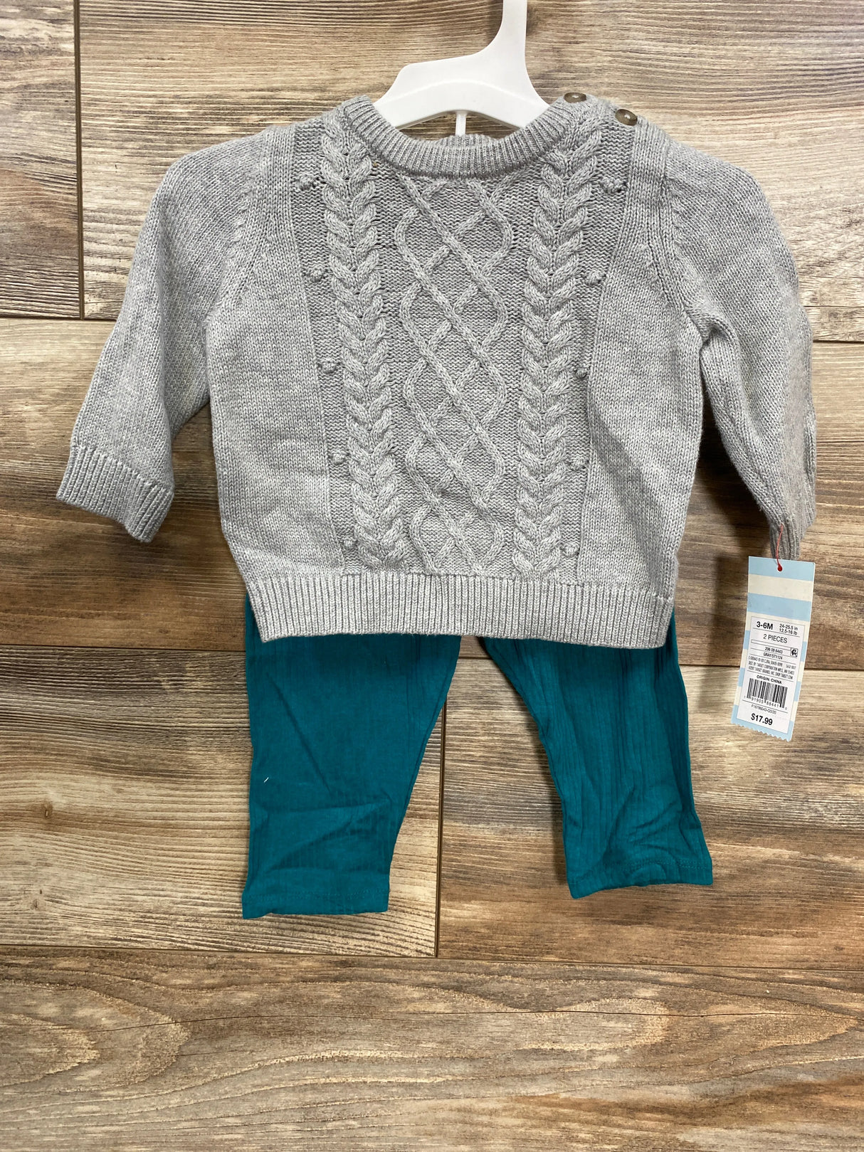 NEW Cat & Jack 2pc Chunky Knit Sweater & Ribbed Pants Set Grey sz 3-6m