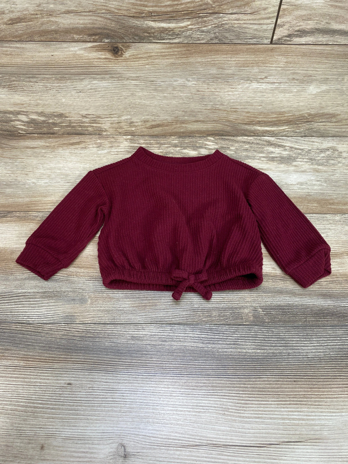 Cat & Jack Waffle Knit Burgundy Tie Front Shirt sz 12m