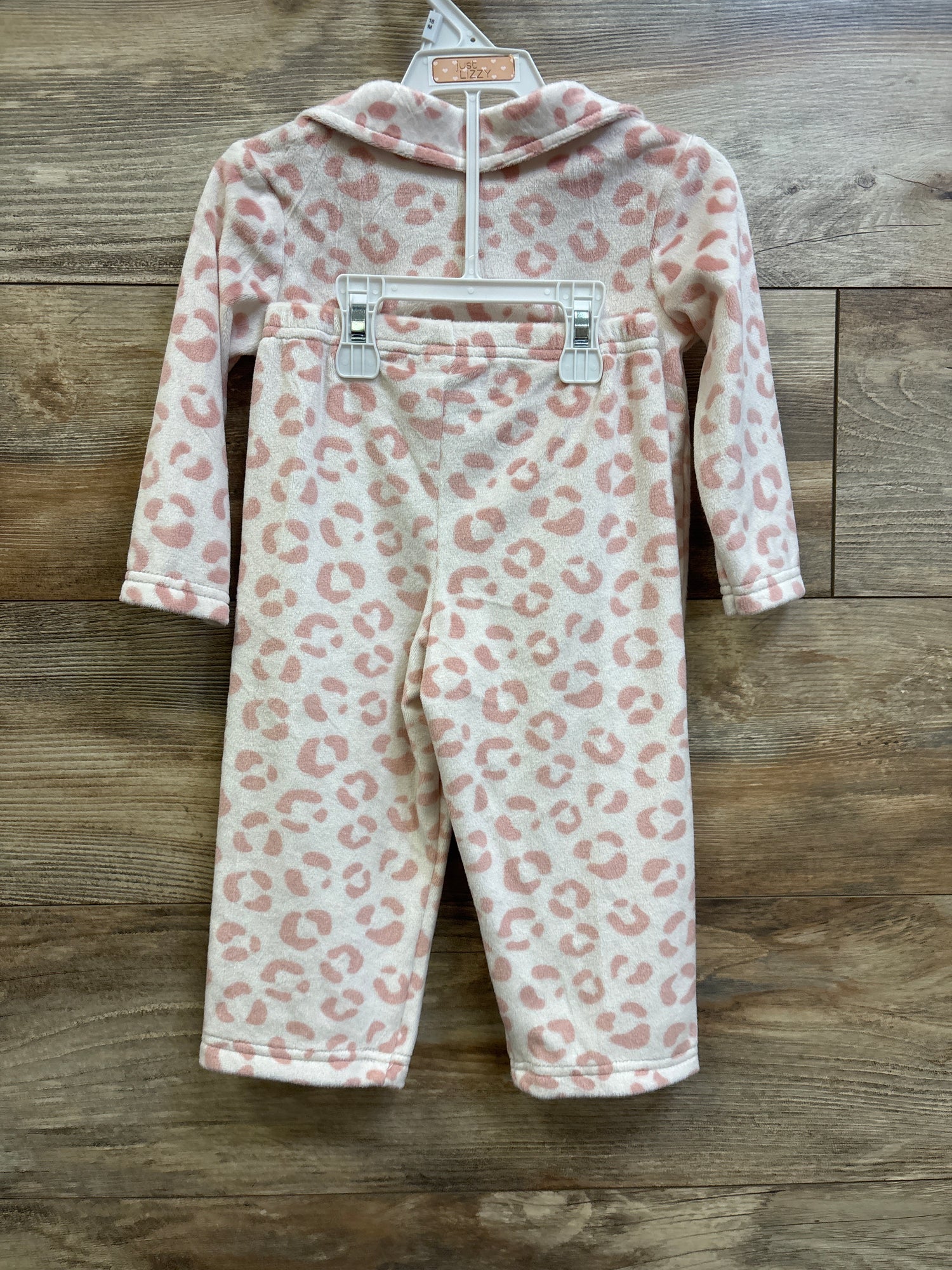 NWOT Just Lizzy 2pc Leopard Velour Coat Style Pajama Set Pink sz 18m