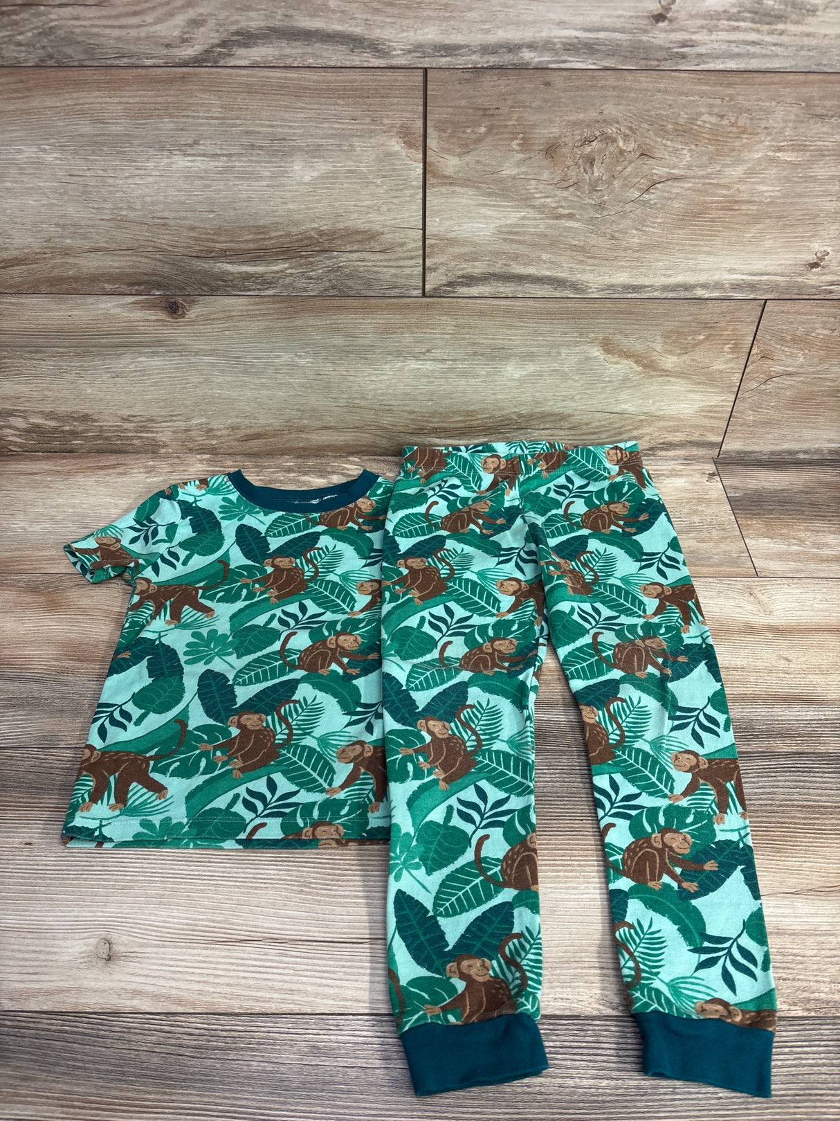 Member's Mark 2pc Organic Monkey Pajamas Green sz 5T