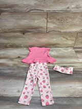 Chick Pea 3pc Strawberry Pointelle Top, Pants, & Headband Set Pink sz 3/6m