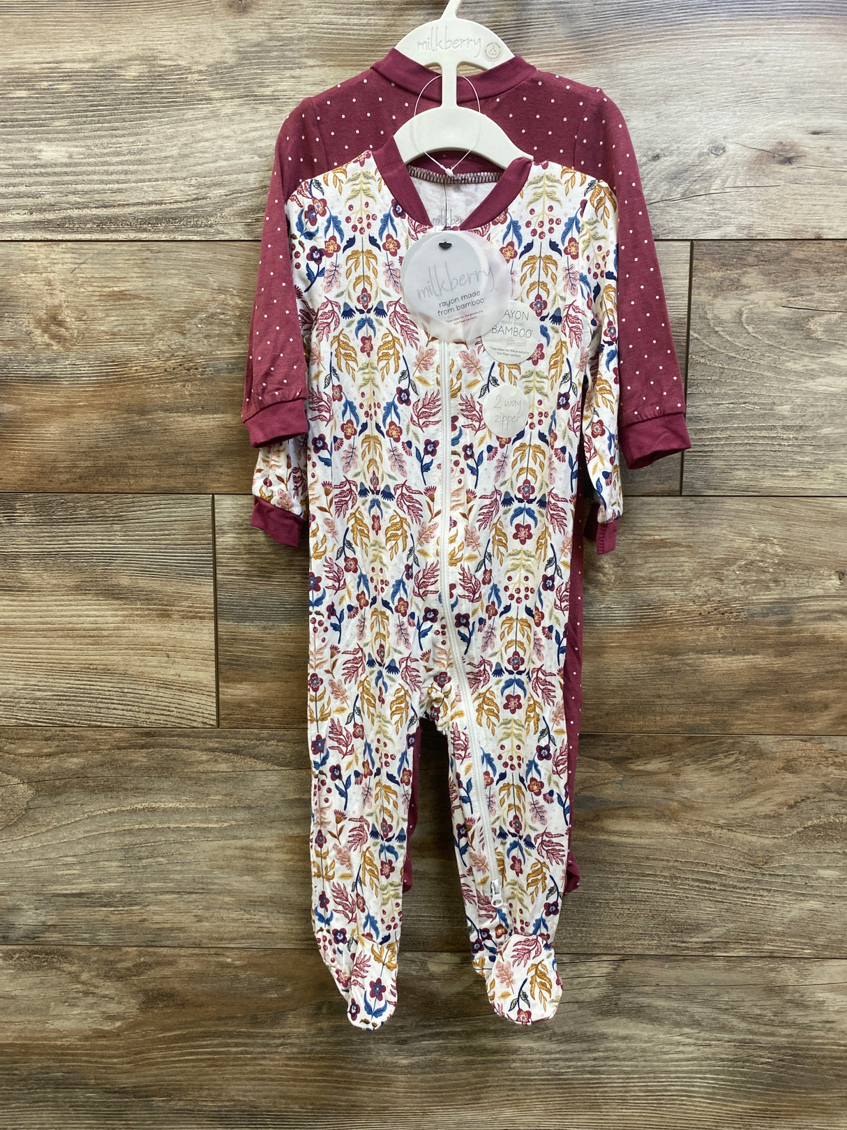 NEW Milkberry 2pk Bamboo Sleepers Maroon sz 6-9m