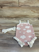 Snug 2pc Floral Knit Bubble Romper & Headband Set Ivory sz 6-9m