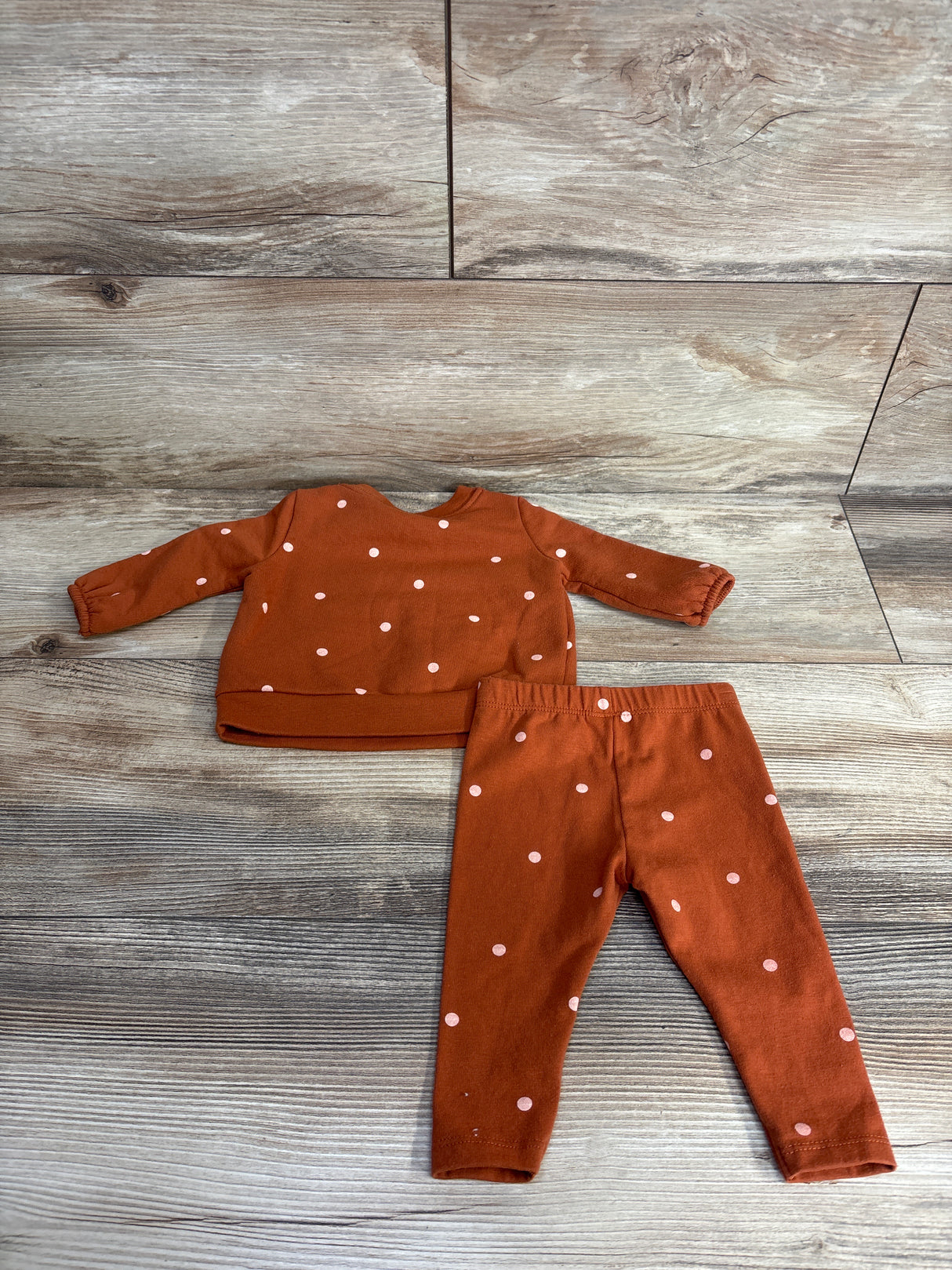 Cat & Jack Polka Dot Sweatshirt & Bottoms Set Caramel sz 0-3m