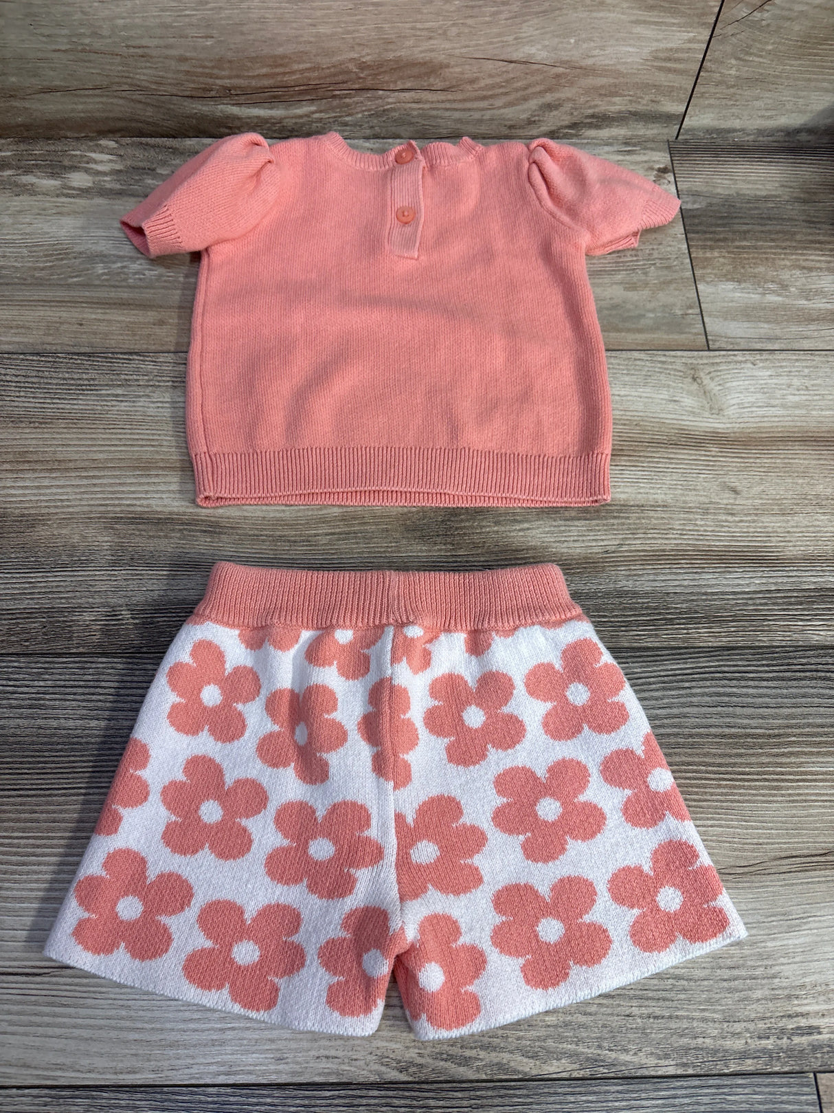 Little Lass Baby 2pc Floral Knitted Sweater & Bottoms Set Pink sz 12m