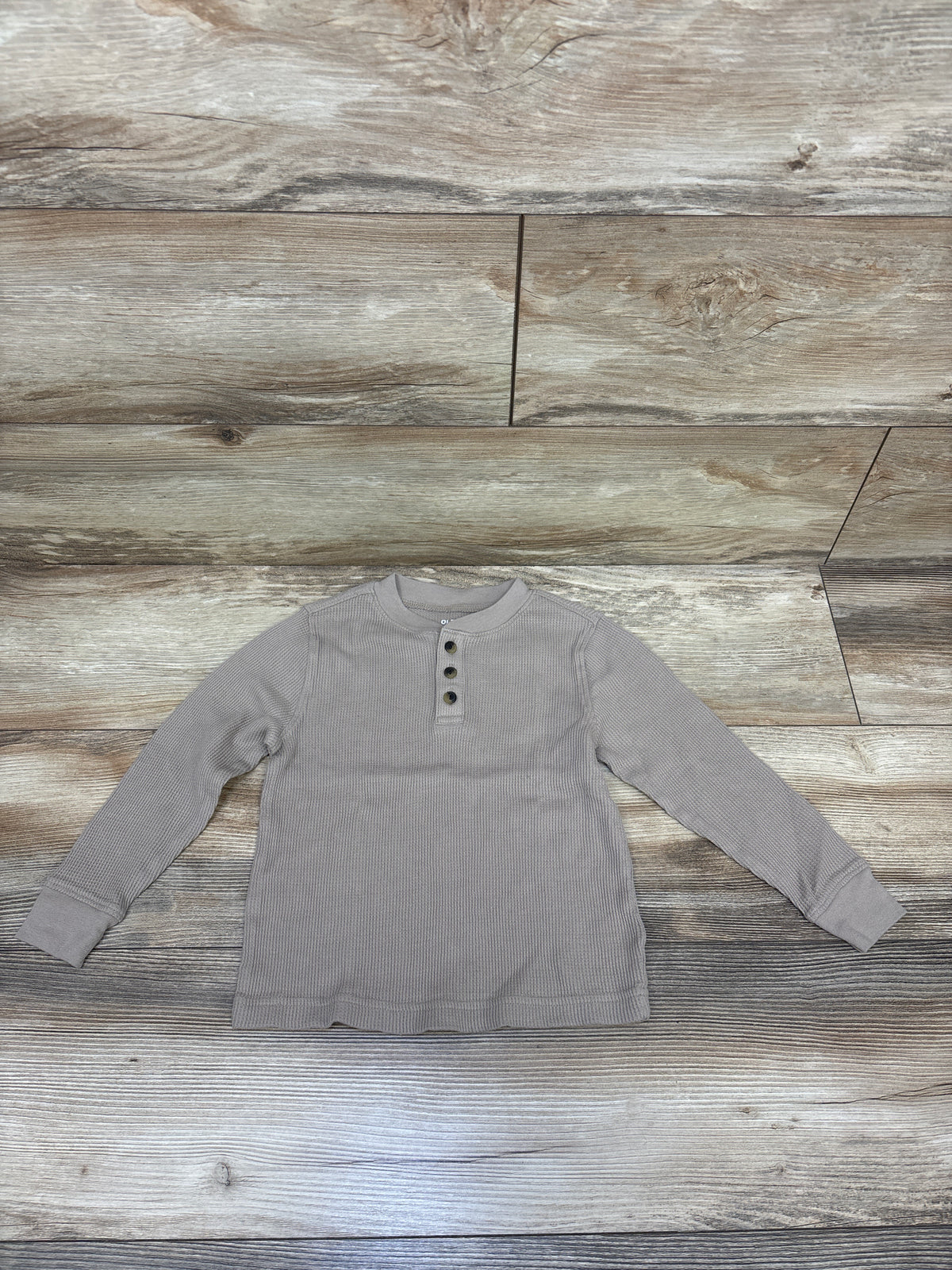 Old Navy Long Sleeve Waffle Knit Henley Shirt Beige sz 4T
