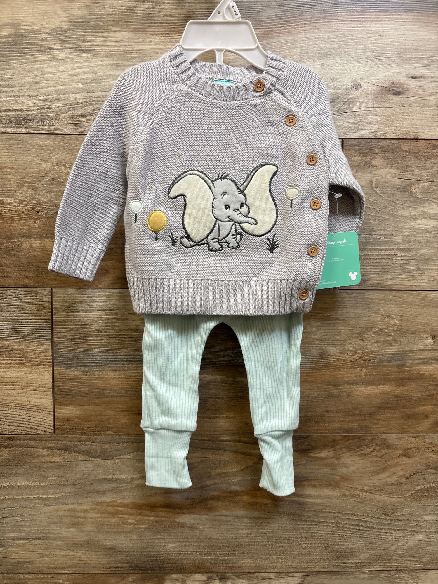 NEW Disney Baby 2pc Dumbo Knit Sweater & Pants Set Grey sz 0/3m