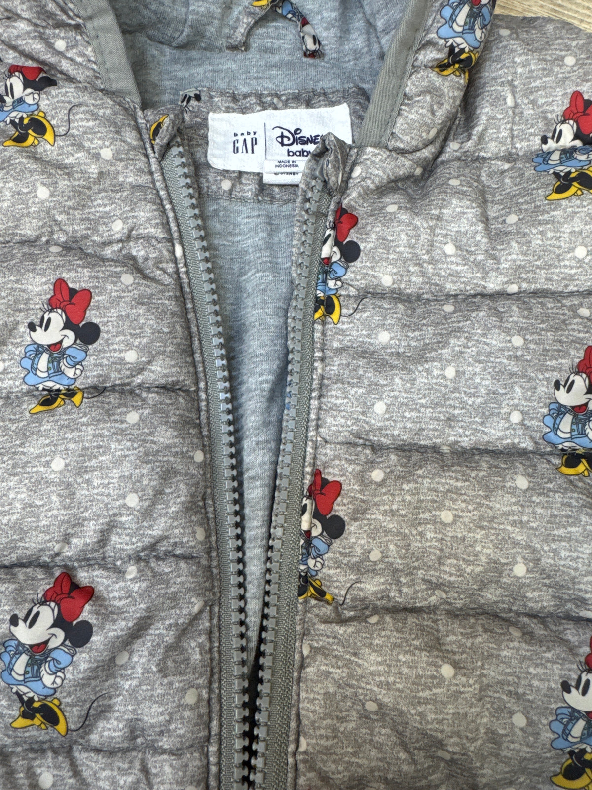 Baby Gap x Disney Minnie Mouse Puffer Jacket Grey sz 12-18m