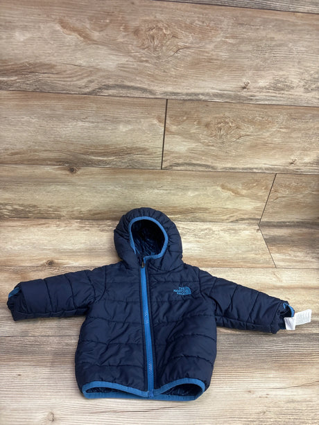 The North Face Reversible Perrito Hooded Jacket in navy blue for infants size 6-12m.