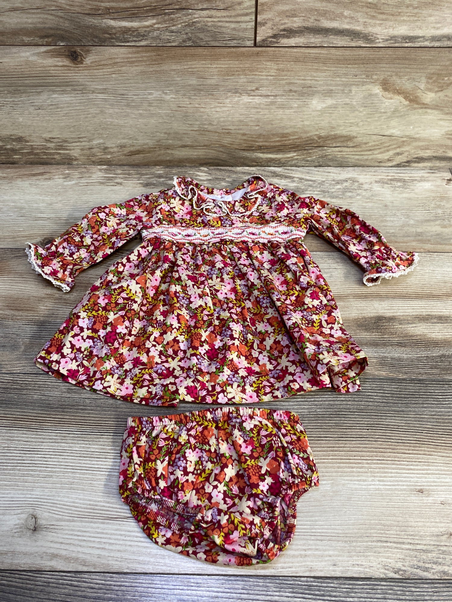 Bonnie Baby 2pc Floral Embroidered Dress & Bloomers Set Red sz 3-6m