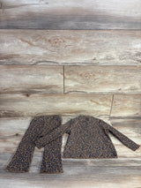 Old Navy 2pc Ribbed Leopard Long Sleeve Shirt & Pants Set Brown sz 12-18m