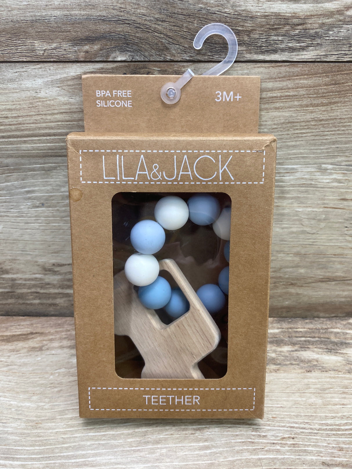 Lila & Jack Teether Silicone & Wood Blue 3m+