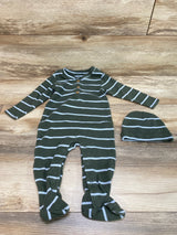 Ever & Ever Striped Henley Coverall & Hat Green sz 9m