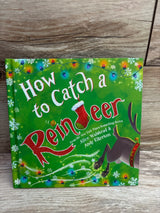 How to Catch a Reindeer children's Christmas book with festive lights and snowflakes on green cover