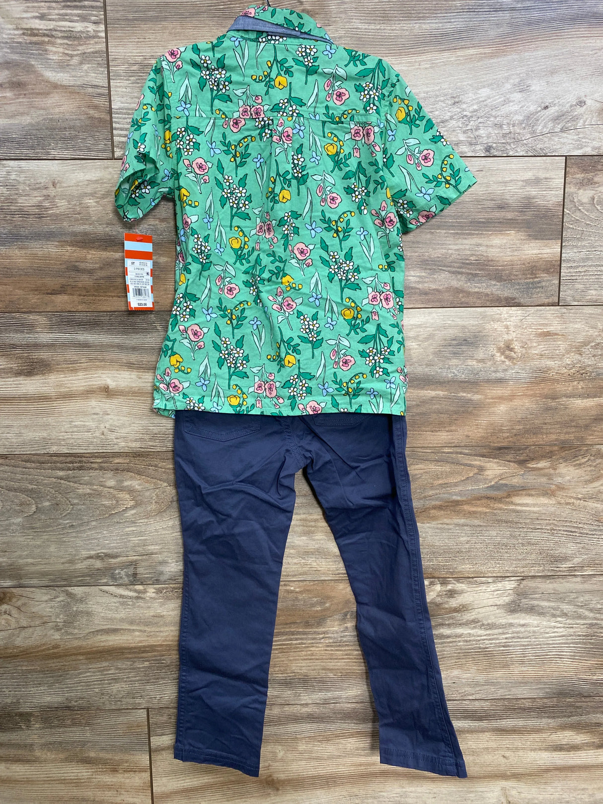 NEW Cat & Jack 3pc Floral Button-Up Set Green sz 5T