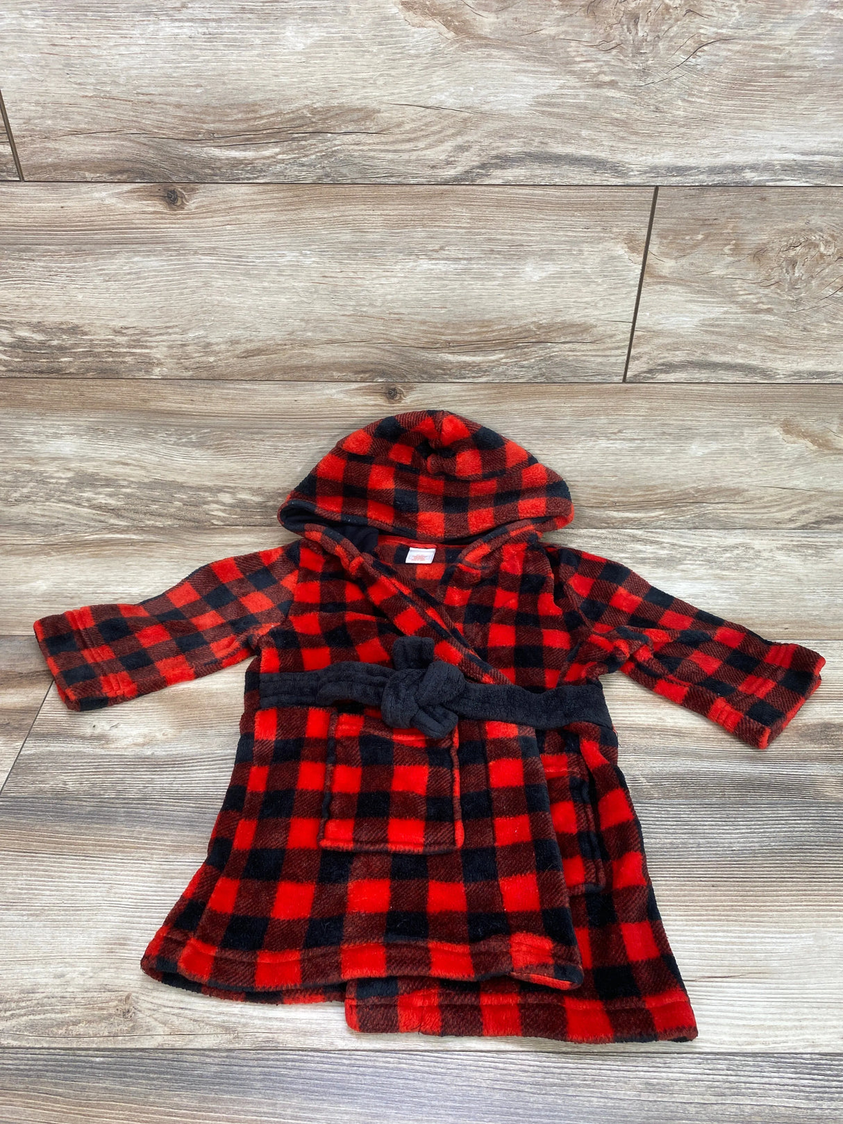 Cat & Jack Plaid Plush Hooded Robe Red sz 2-3T