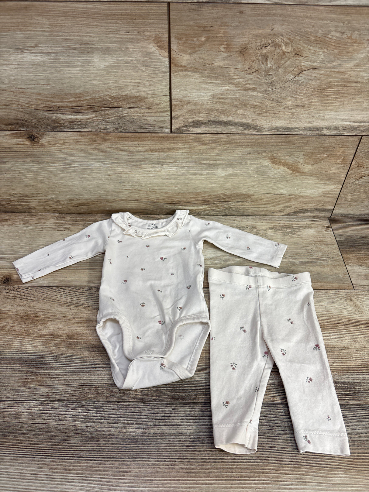 H&M 2pc Floral Bodysuit & Pull On Pants White sz Newborn