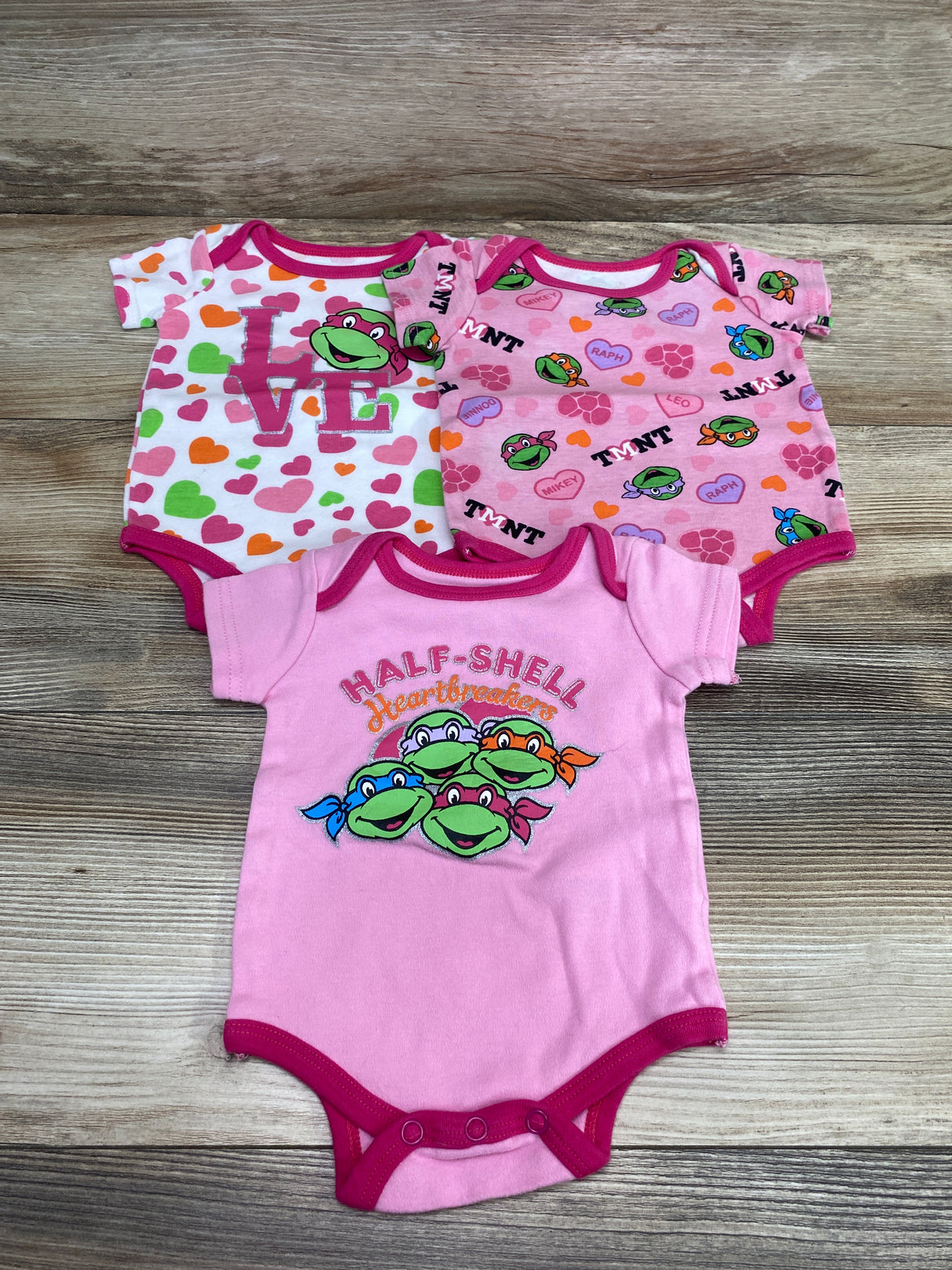 Nickelodeon 3pk TMNT Valentine's Day Bodysuits Pink sz 3-6m