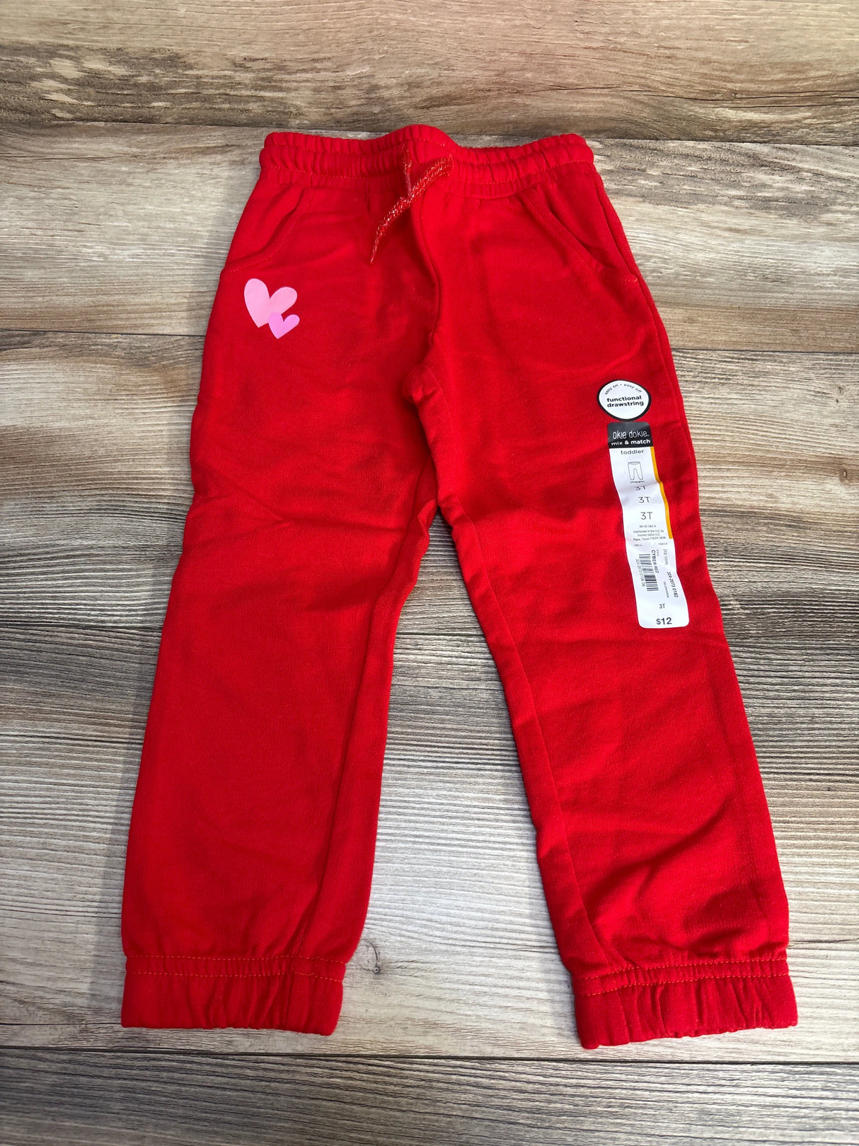 NEW Okie Dokie Cyber Red Drawstring Joggers Hearts sz 3T