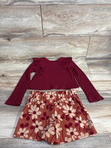 Tahari Baby 2pc Ribbed Ruffled Shirt & Floral Skort Set Burgundy sz 5T