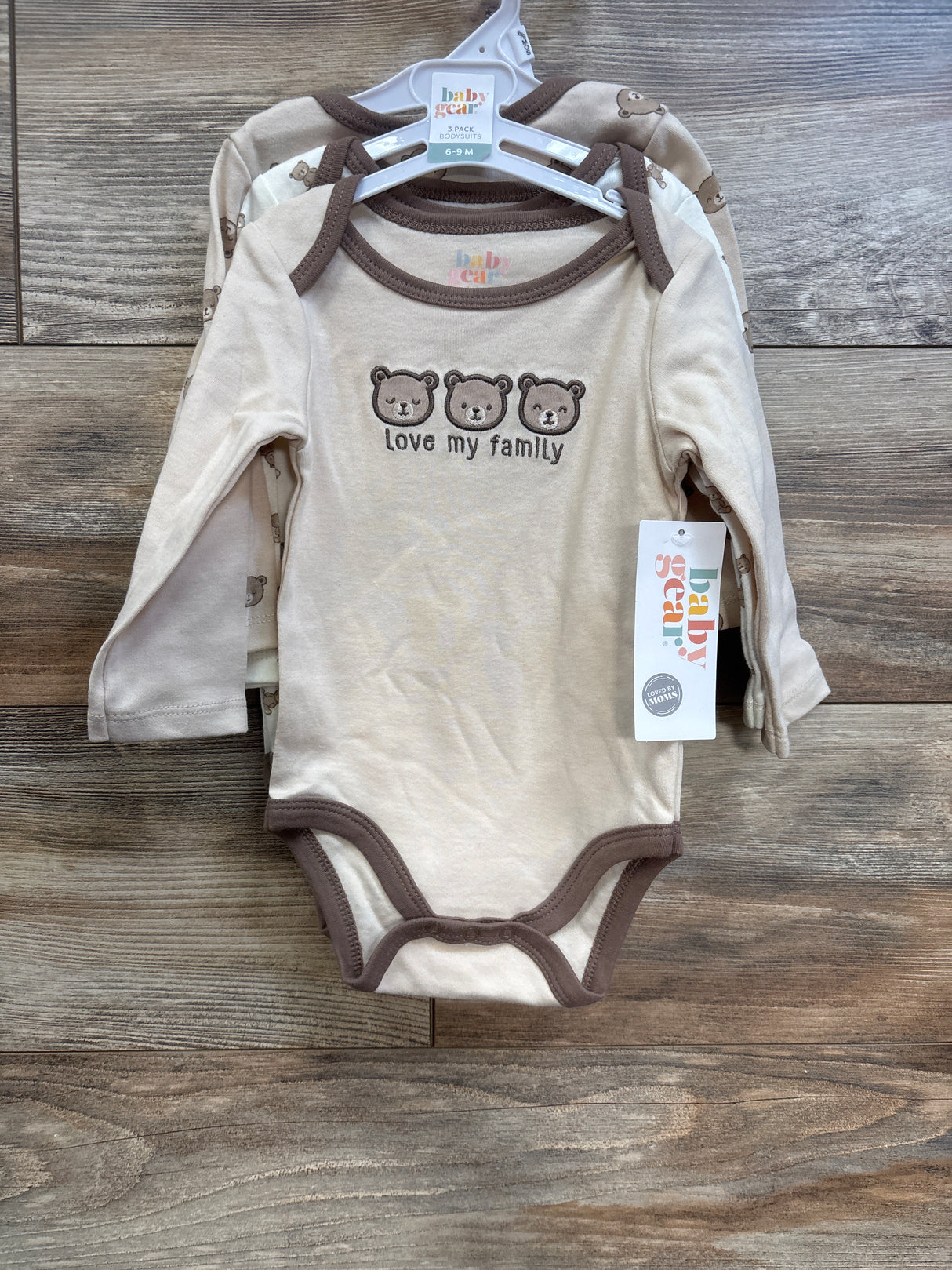 NEW Baby Gear 3pk Bodysuits Beige sz 6-9m