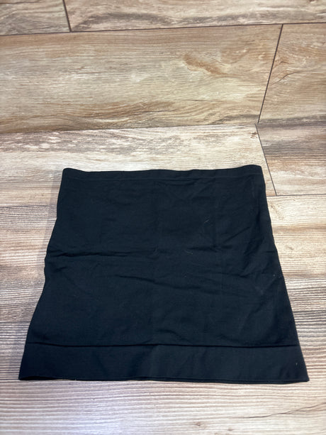Front view of black Isabel Maternity BellaBand in Medium/Large, showing its wide waistband on a wood floor