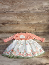 NEW American Princess 2pc Embroidered Dress & Cardigan Set Peach sz 24m