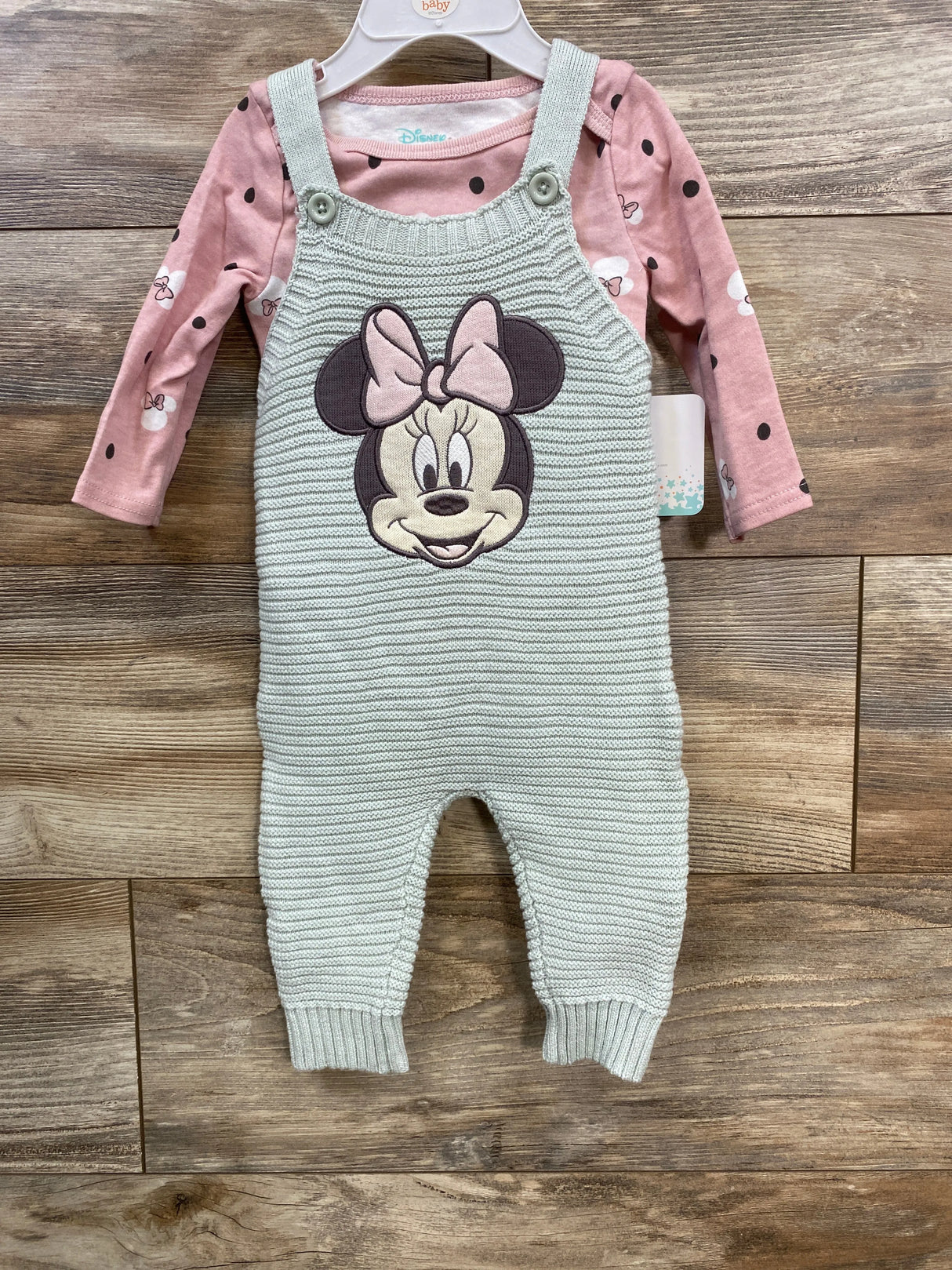 NEW Disney Baby 2pc Minnie Knit Overall & Bodysuit Set Ivory sz 3/6m