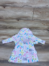 Floral Butterfly Print Plush Hooded Bath Robe White sz 0-9m