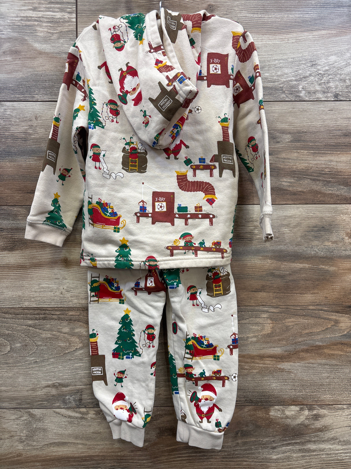 H&M 2pc Santa & Elf's Christmas Pull Over Hoodie & Joggers Beige sz 3-4T
